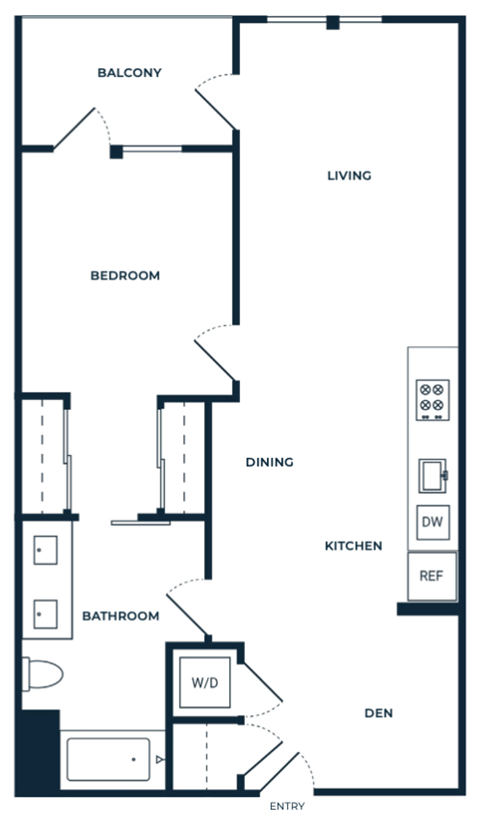 Floor plan for 1 bed, 1 bath, 780 sqft